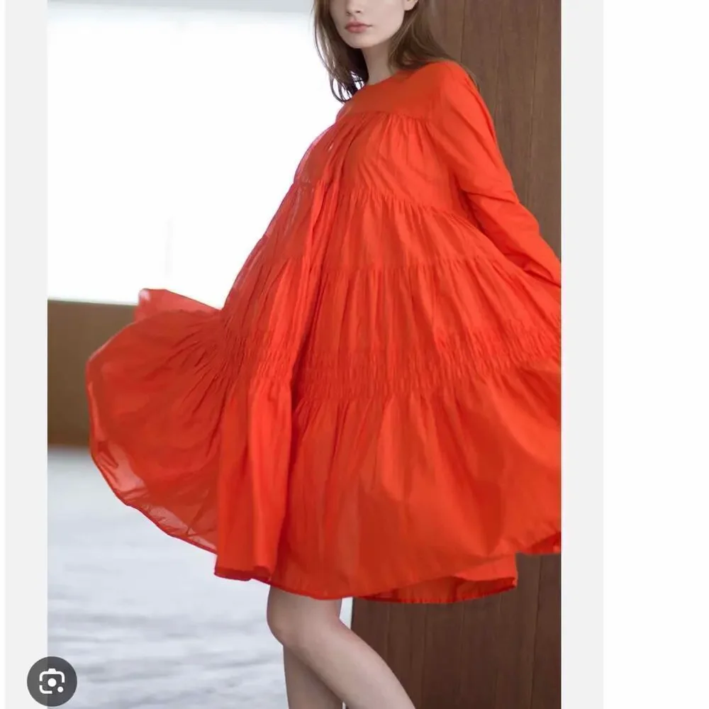 Merlette Soliman Midi Contemporary Casual Dress Size Small Flame